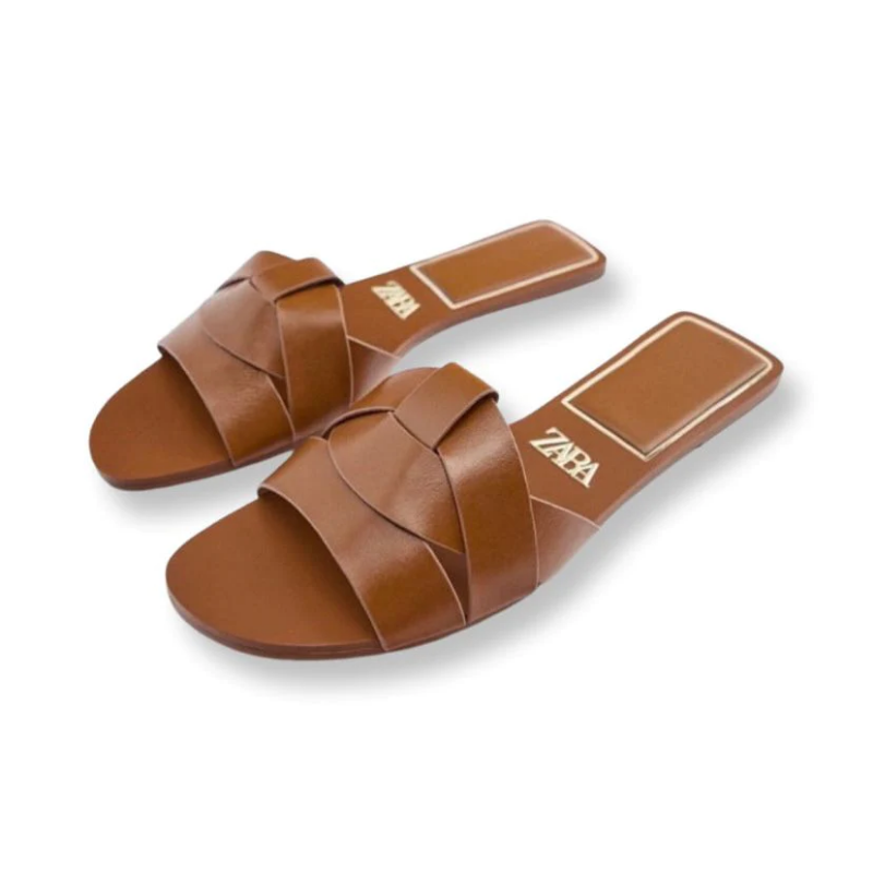 ZARA FLAT CROSSED LEATHER SANDALS