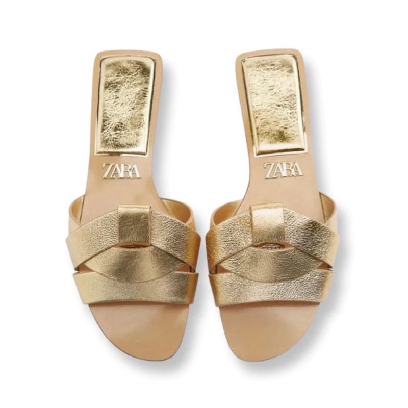 ZARA FLAT CROSSED LEATHER SANDALS