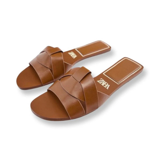 ZARA FLAT CROSSED LEATHER SANDALS
