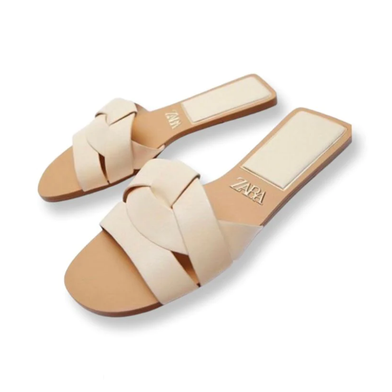 ZARA FLAT CROSSED LEATHER SANDALS