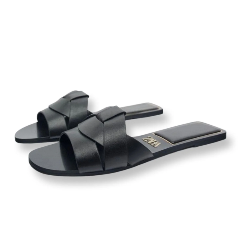 ZARA FLAT CROSSED LEATHER SANDALS