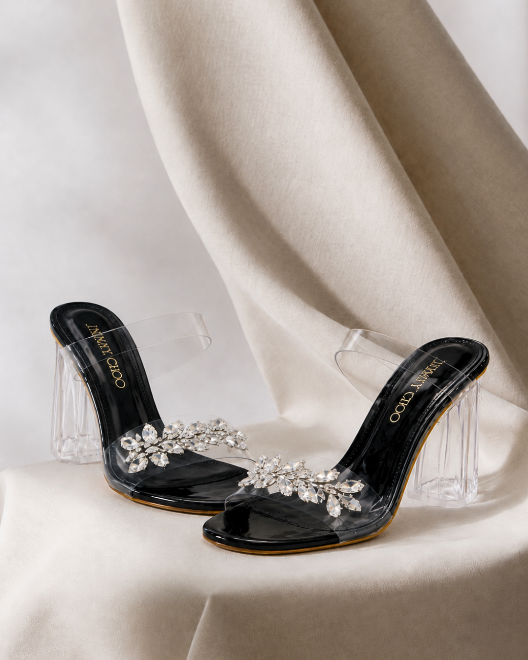 CRYSTAL EMBELLISHED BLOCK HEELS