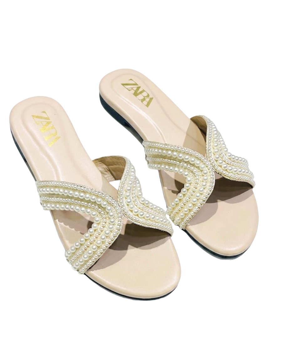 ZARA PEARL EMBROIDERED FLATS