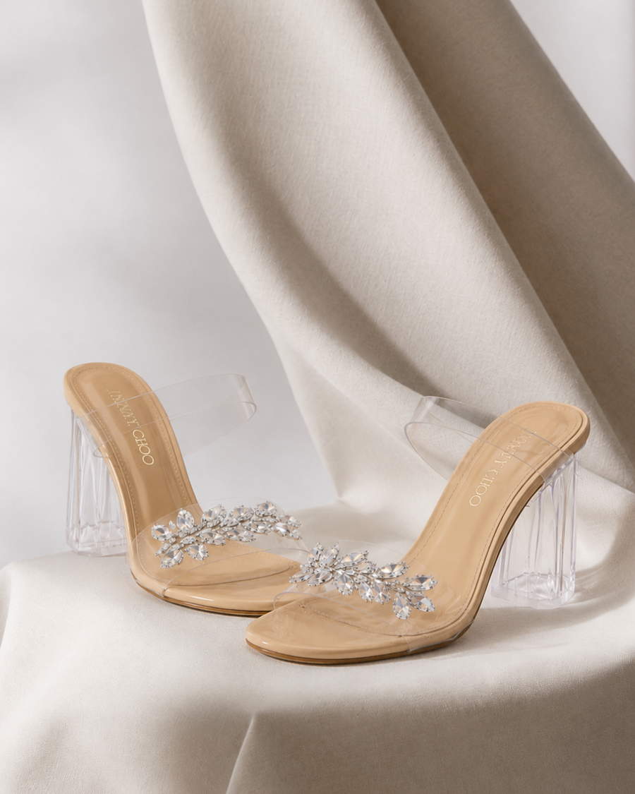 CRYSTAL EMBELLISHED BLOCK HEELS