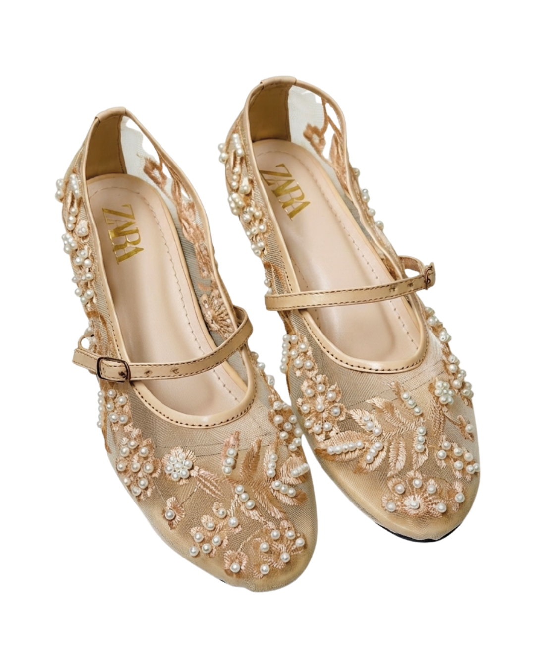 ZARA PEARL-EMBELLISHED MARY JANE PUMPS