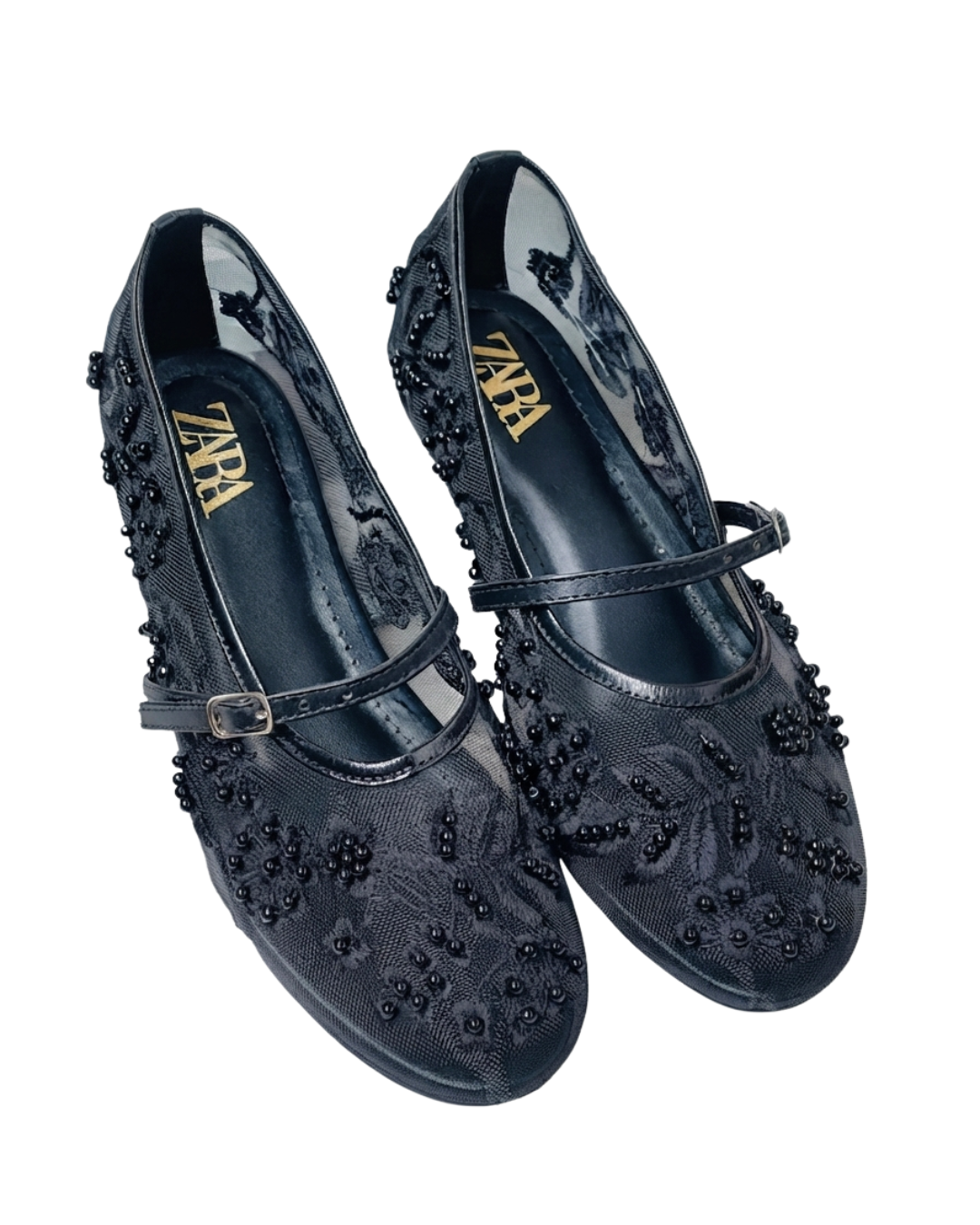 ZARA PEARL-EMBELLISHED MARY JANE PUMPS
