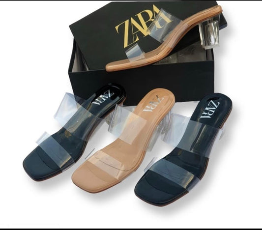 ZARA TRANSPERENT STRAP BLOCK HEELS